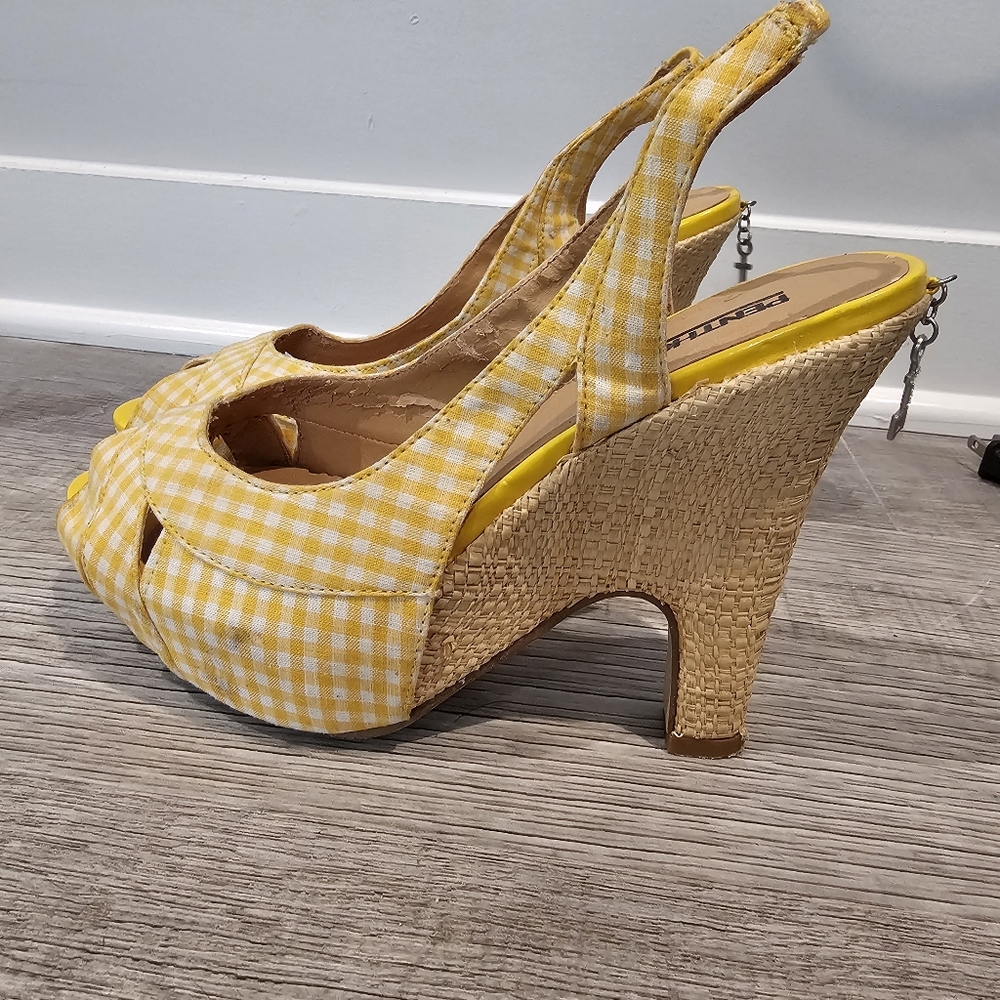 Penthouse Yellow and White Checkered Heels